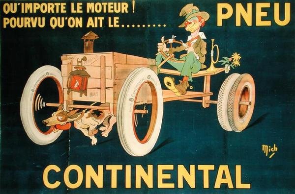 Annonse for Continental-dekk (litho-farge) av Michel called Mich Liebeaux