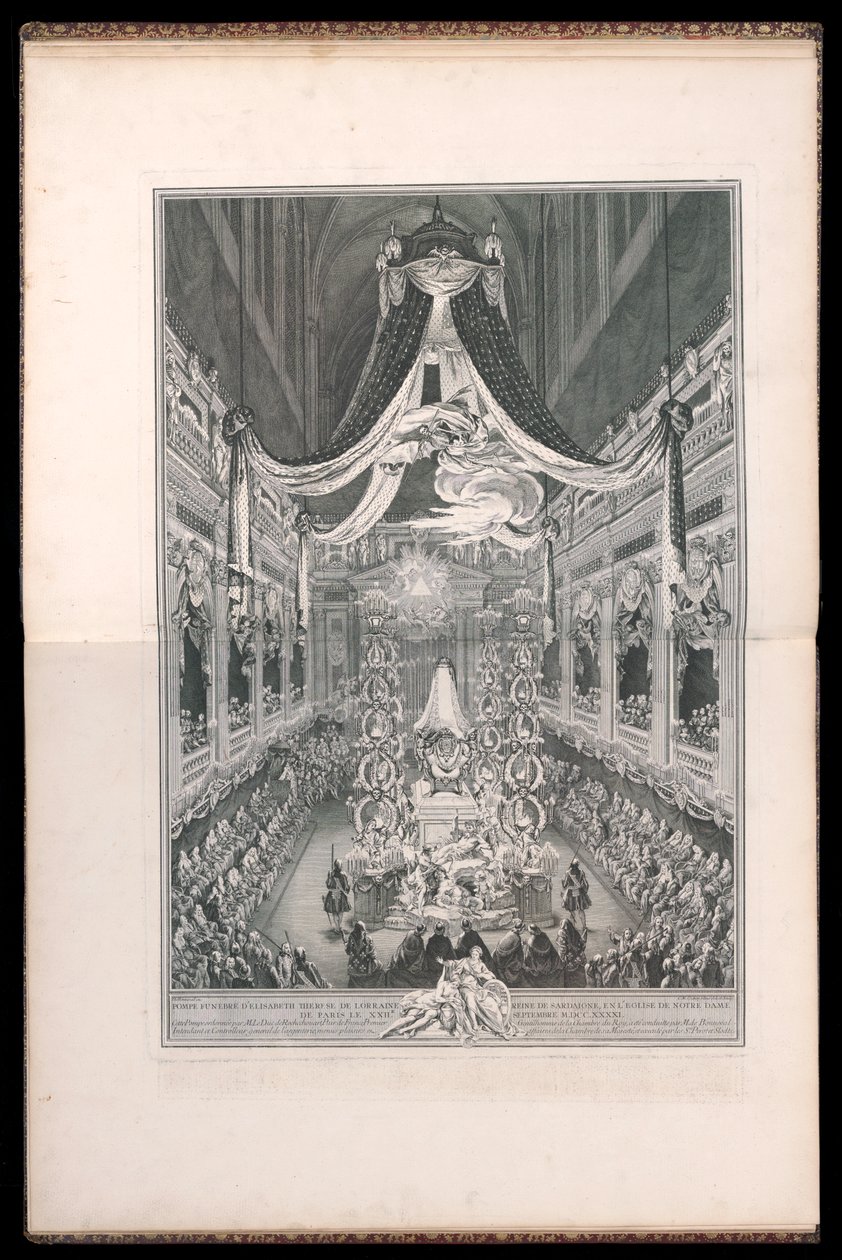 Begravelsesmenn til Elisabeth Thérèse av Lorraine Dronning av Sardinia, i kirken Notre Dame de Paris på XXII. SEPTEMBER M.DCC.XXXXI. (Begravelse til Elisabeth Thérèse av Lorraine, dronning av Sardinia, i Notre Dame-kirken i Paris 22. september 1. av Michel de Bonneval