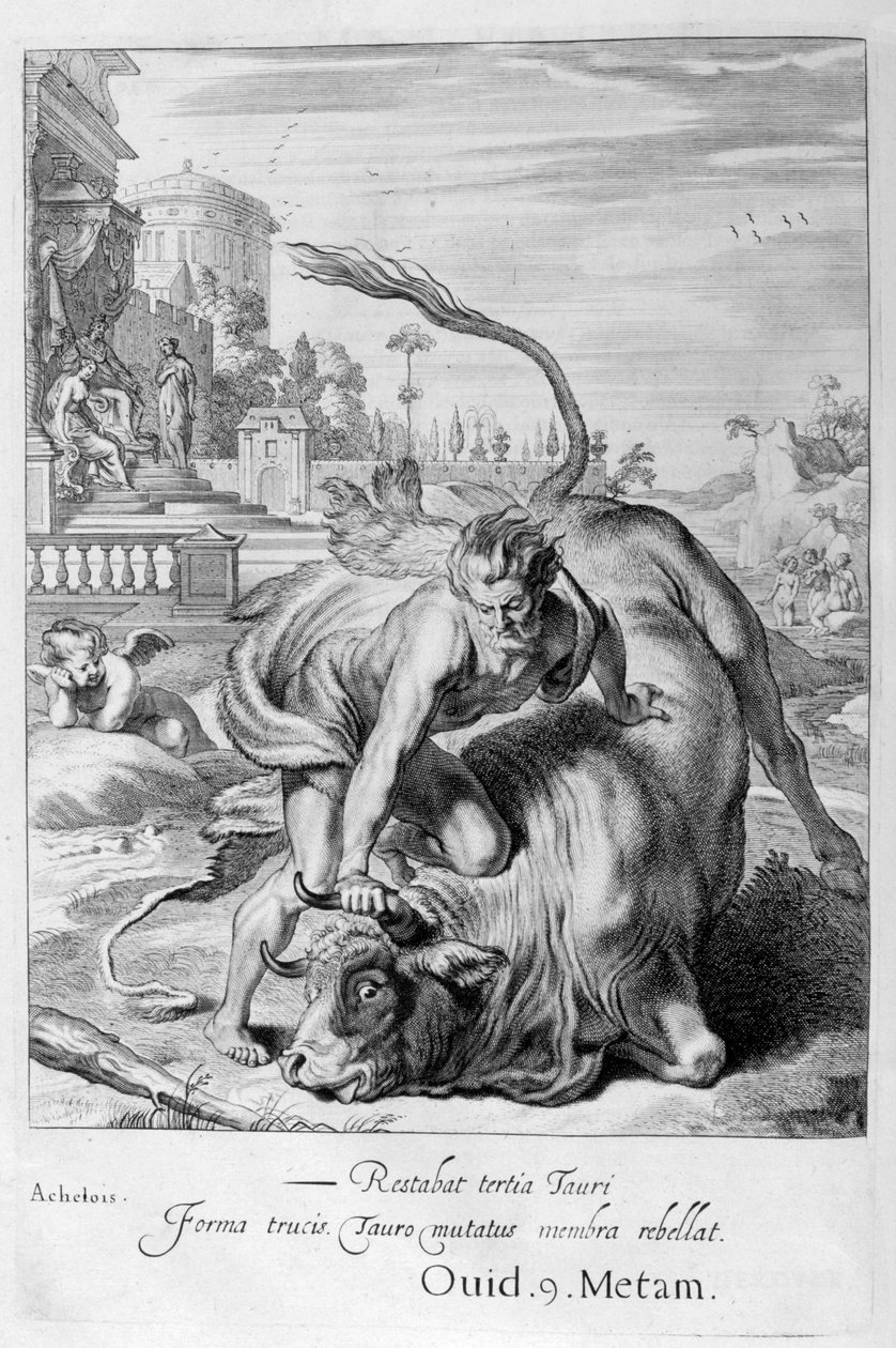 Achelous i form av en okse blir beseiret av Hercules, 1655 av Michel de Marolles