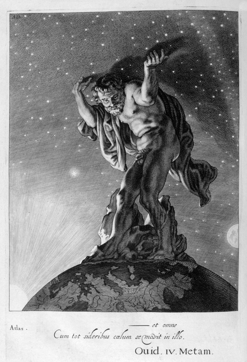 Atlas støtter himmelen på sine skuldre, 1655 av Michel de Marolles