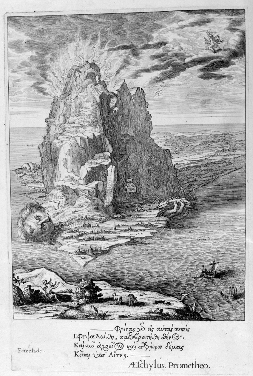 Enceladus gravlagt under Etna, 1655 av Michel de Marolles
