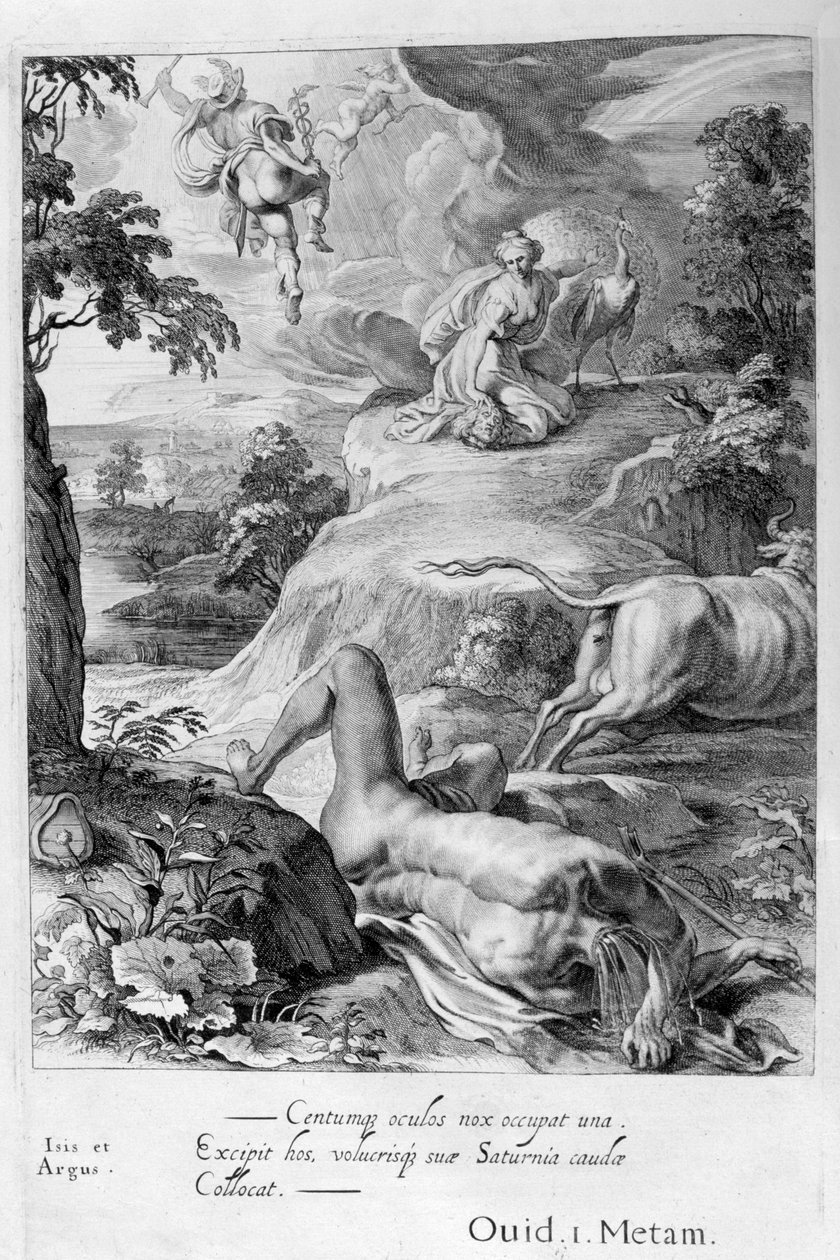 Io forandret seg til en ku: Mercury cuts off Argus head, 1655 av Michel de Marolles