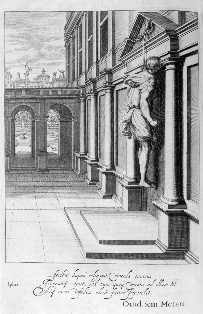 Iphis henger seg i fortvilelse over at han ikke kunne få Anaxarete, 1655 av Michel de Marolles