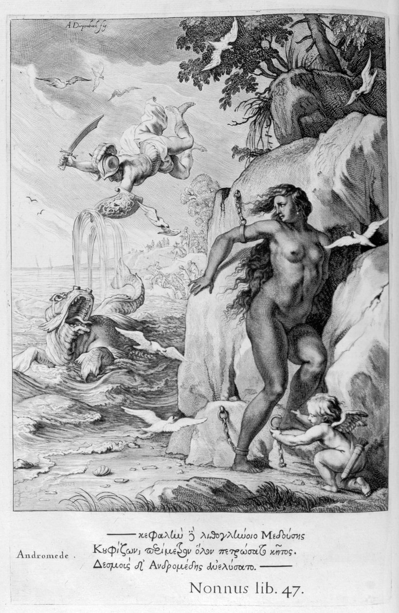 Perseus leverer Andromeda fra sjømonsteret, 1655 av Michel de Marolles