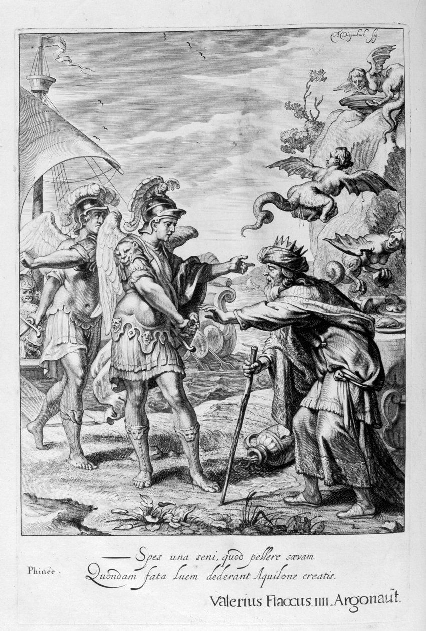 Phineus er levert fra Harpies av Calais og Zethes, 1655 av Michel de Marolles