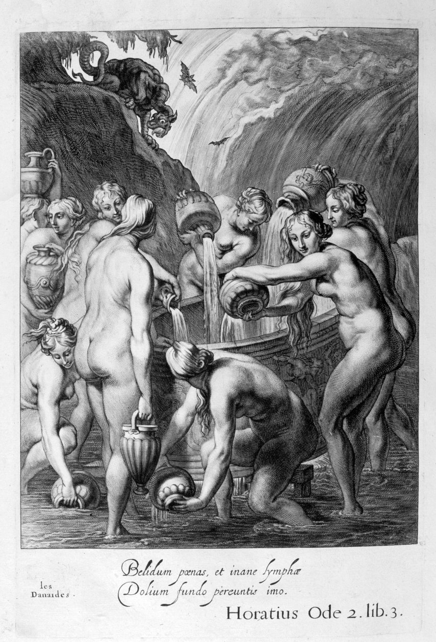 Danaidene dømt til å fylle kjedede fartøyer med vann, 1655 av Michel de Marolles