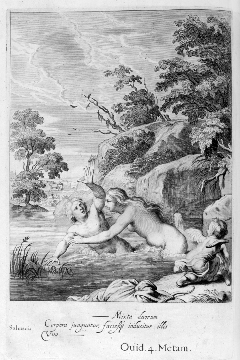 Nymfen Salmacis og Hermafroditus, 1655 av Michel de Marolles