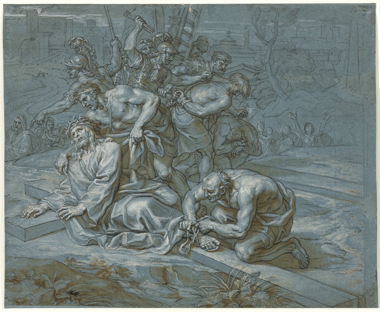 Christ Disrobed on the Cross, ca. 1680 (penn og blekk over kritt og blyant på papir) av Michel des Gobelins Corneille