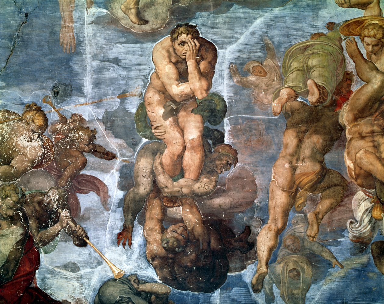 Det sixtinske kapell: The Last Judgement, detalj av en av de fordømte, 1538-41 av Michelangelo Buonarroti