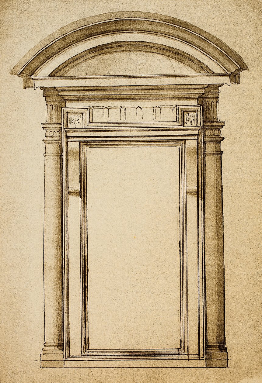 En dør; tegning av Michelangelo. Casa Buonarroti, Firenze av Michelangelo Buonarroti