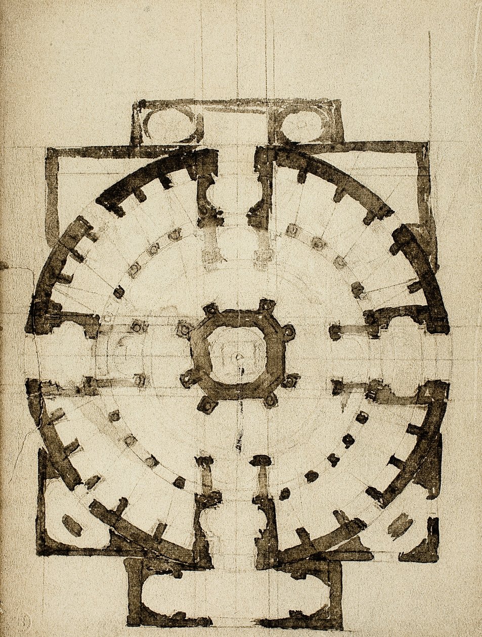 Arkitektonisk prosjekt for planen til en kirke; tegning av Michelangelo. Casa Buonarroti, Firenze av Michelangelo Buonarroti