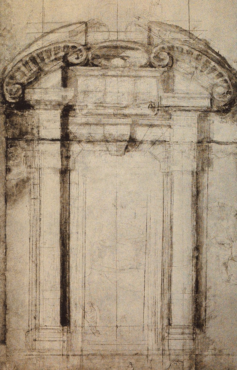 Arkitektonisk studie for en portal; tegning av Michelangelo. Casa Buonarroti, Firenze av Michelangelo Buonarroti