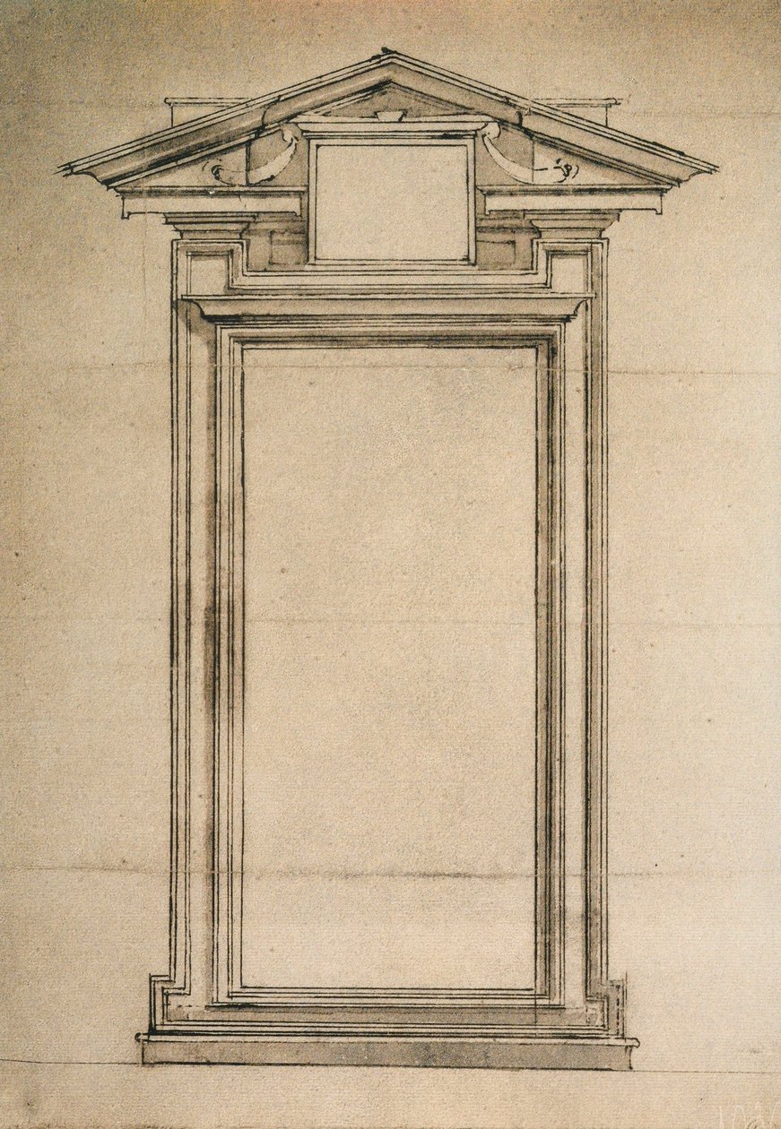 Arkitektonisk studie av en dør til Biblioteca Laurenziana; tegning av Michelangelo. Casa Buonarroti, Firenze av Michelangelo Buonarroti