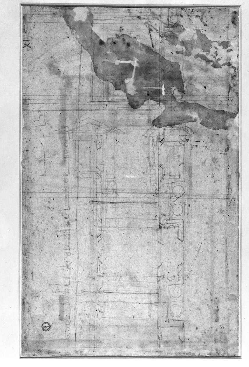 Architectural Studies, ca. 1538-50 (kritt på papir) av Michelangelo Buonarroti