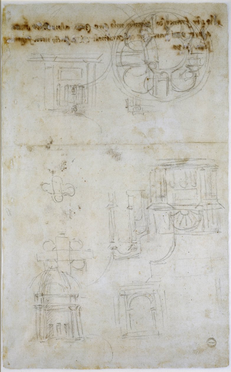 Architectural Studies, ca. 1560 (svart kritt på papir) av Michelangelo Buonarroti