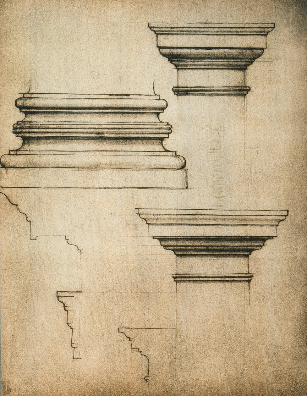 Base og versaler i en søyle; tegning av Michelangelo. Casa Buonarroti, Firenze av Michelangelo Buonarroti