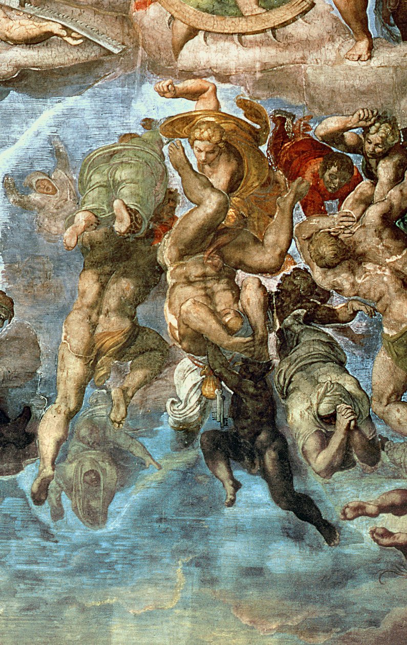 Detalj fra den siste dommen, Det sixtinske kapell av Michelangelo Buonarroti
