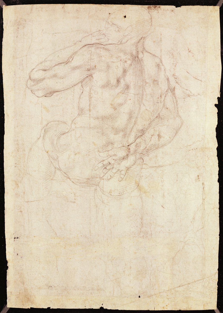 Tegning av en mannlig stående figur (kritt på papir) av Michelangelo Buonarroti