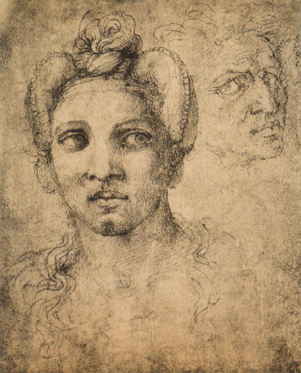 Kvinnelig hode, tegning av Michelangelo. Kabinett for tegninger og trykk, Uffizi, Firenze av Michelangelo Buonarroti