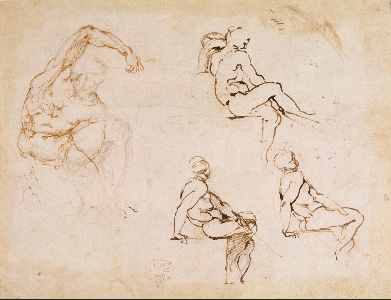 Figurtegninger (blekk på papir) av Michelangelo Buonarroti