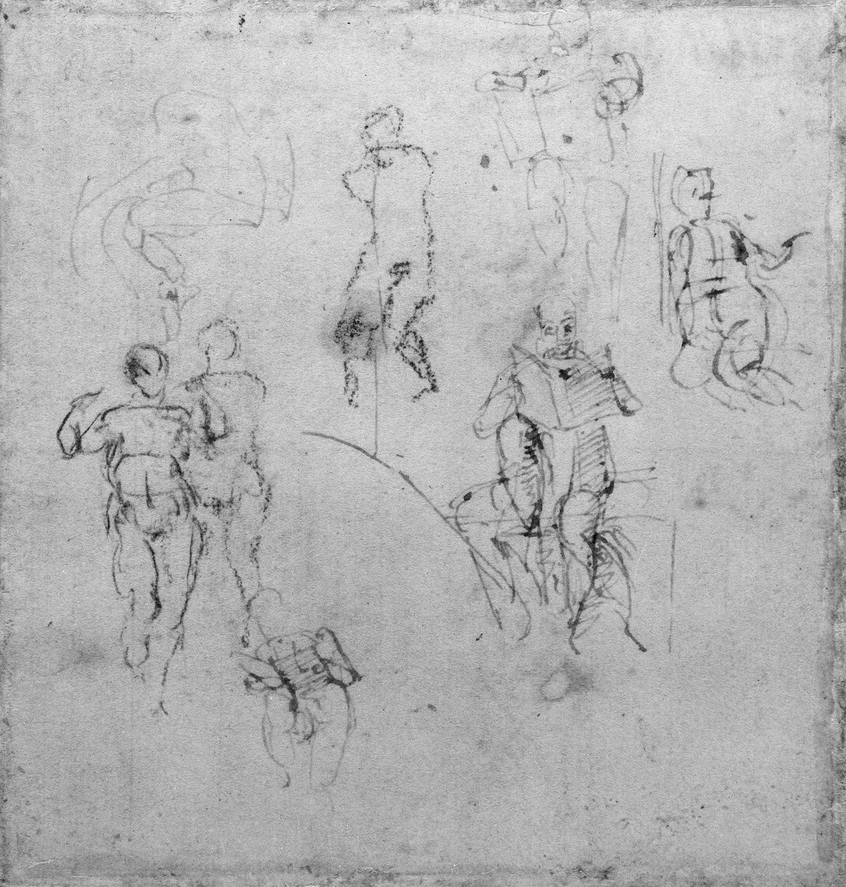 Figurstudier for lunettene i det sixtinske kapells tak, ca. 1511 (penn og svart kritt på papir) av Michelangelo Buonarroti