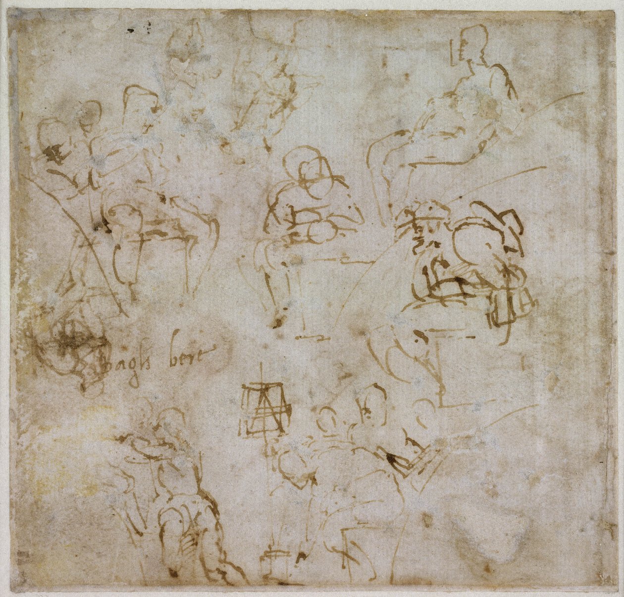 Figurstudie med skrift, ca.1511 av Michelangelo Buonarroti