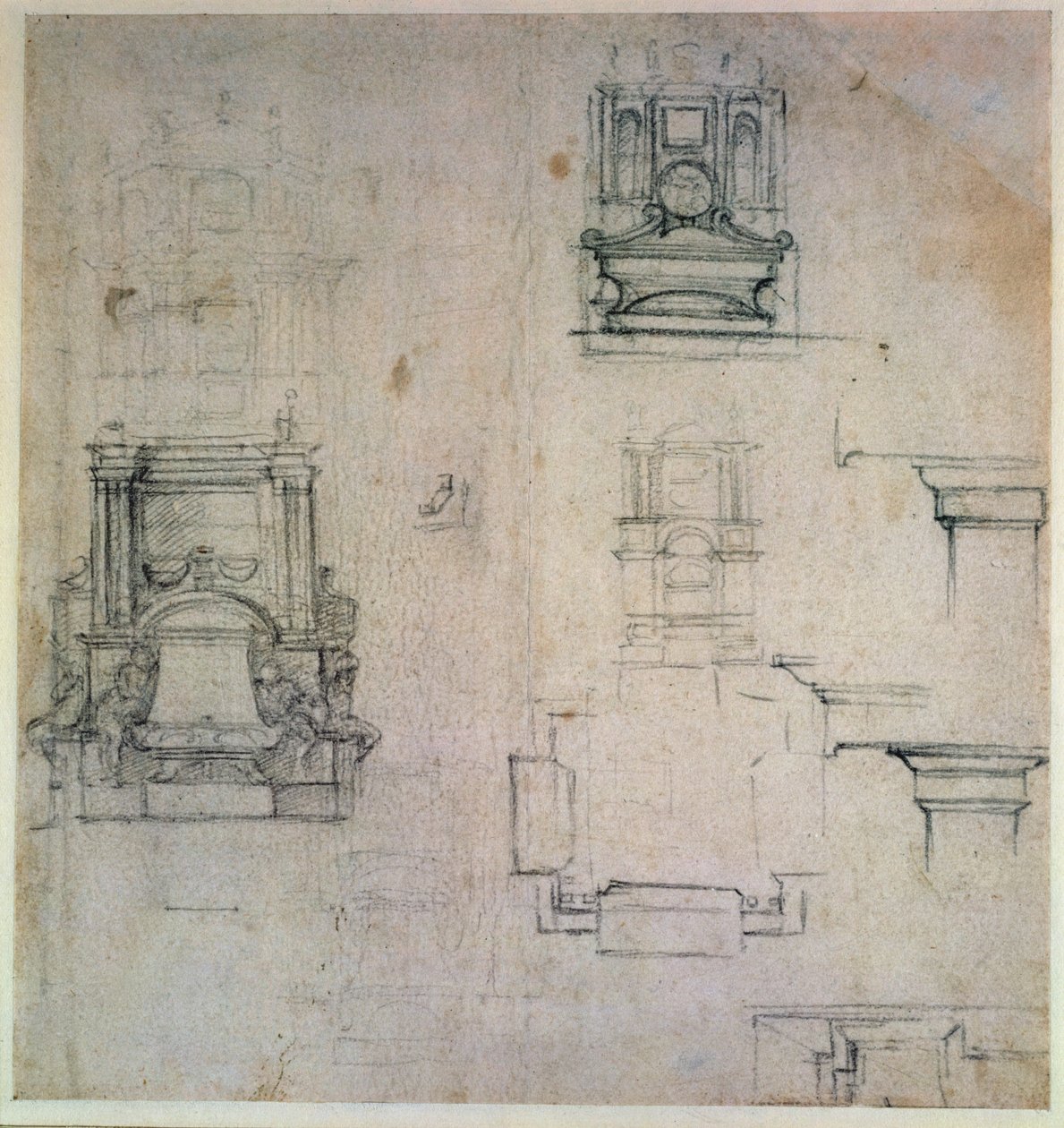 Inv. 1859 6-25-545. R. (W. 25) Design for graver (rødt kritt) av Michelangelo Buonarroti