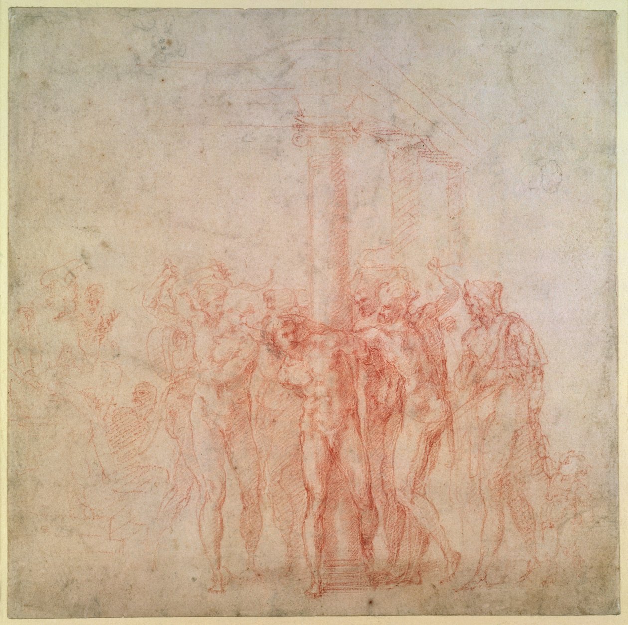 Inv. 1895 6-15-500. R. (W.15) The Flagelation of Christ (rødt kritt på papir) av Michelangelo Buonarroti