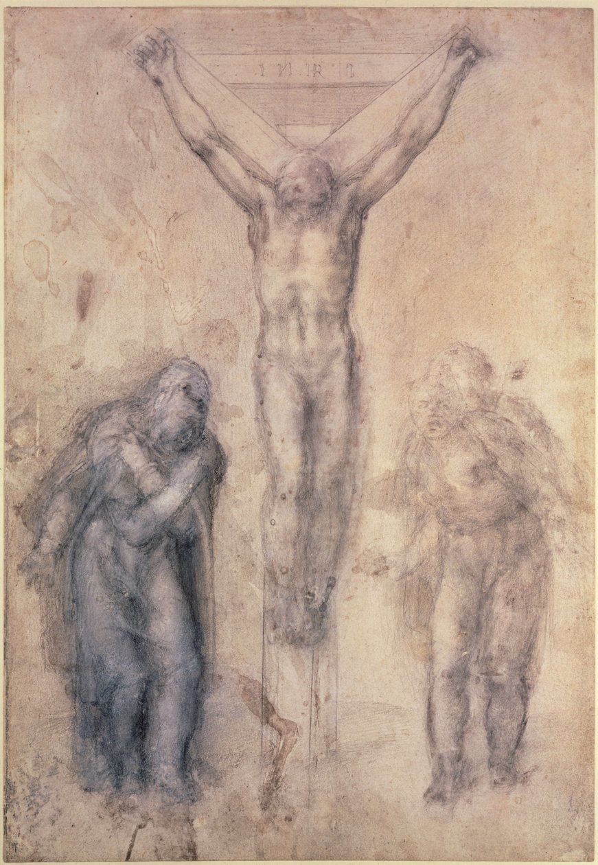 Inv.1895-9-15-509 Recto W.81 Study for a Crucifixion (blyant og kritt på papir) av Michelangelo Buonarroti