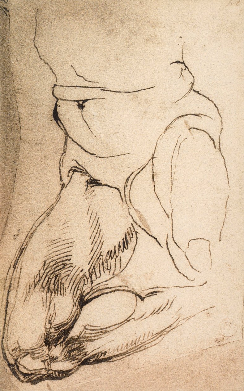 knelende mannsfigur; tegning av Michelangelo. Casa Buonarroti, Firenze av Michelangelo Buonarroti