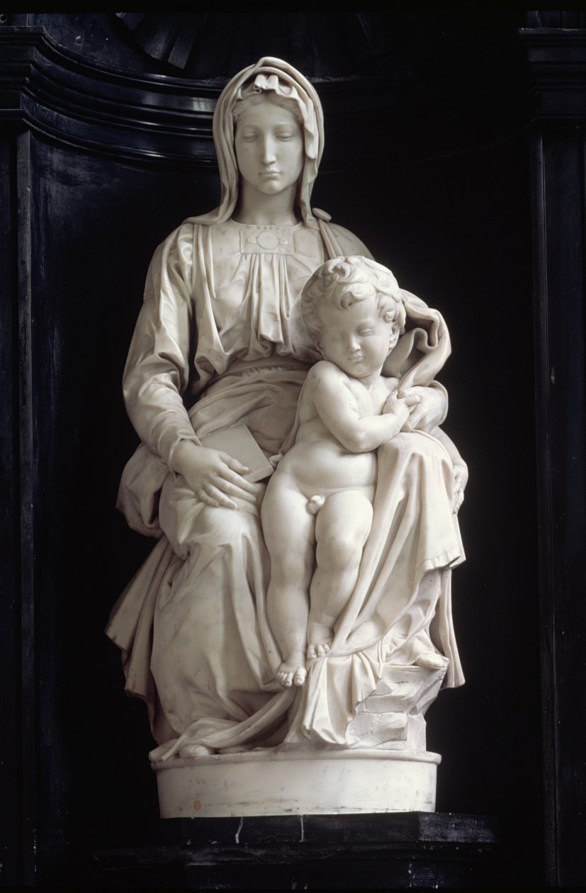 Madonna and Child, bestilt i 1505 av Jan van Moescroen, gitt til kirken i 1514 eller 1517 (marmor) av Michelangelo Buonarroti