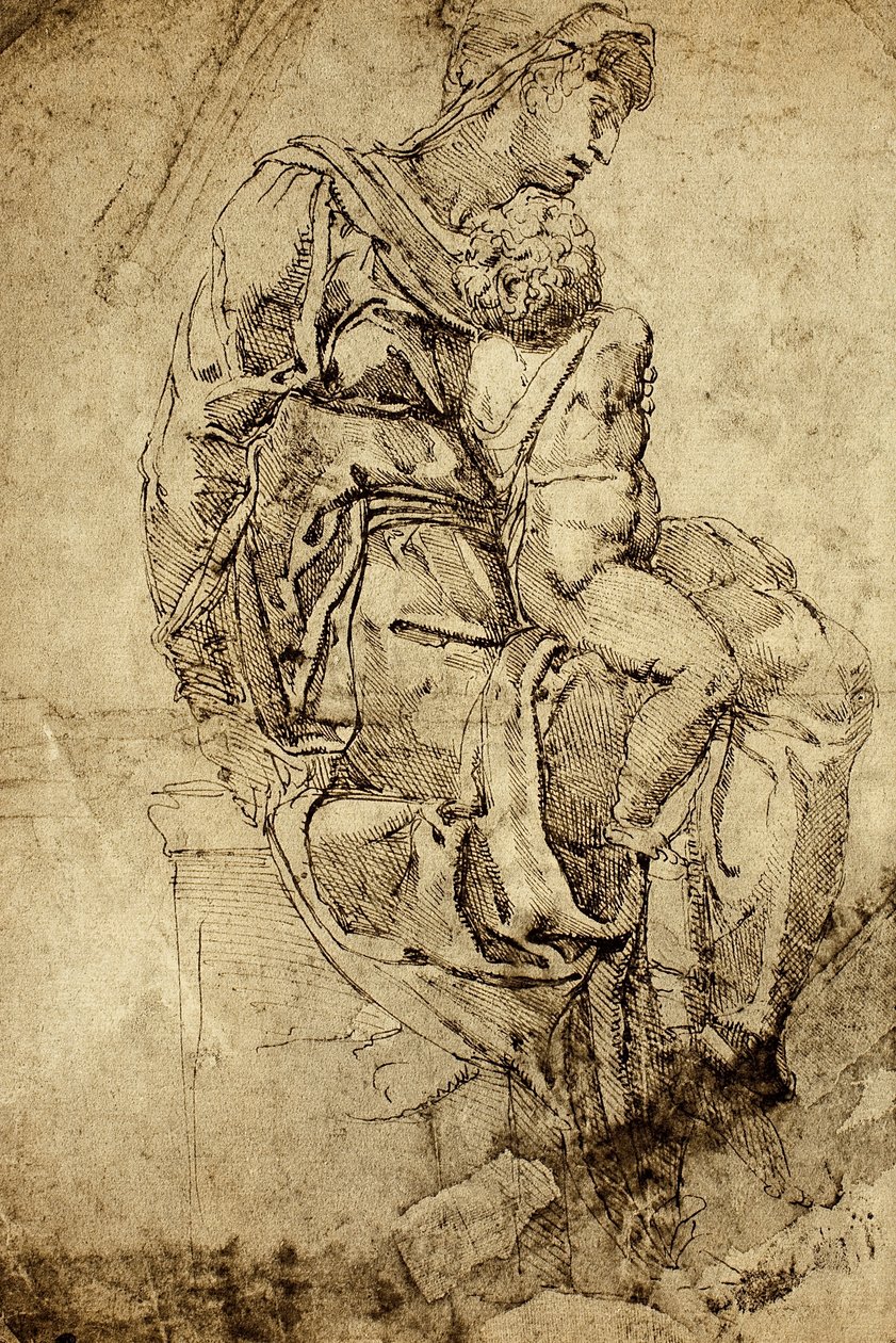 Madonna og barn; tegning av Michelangelo. Louvre, Paris av Michelangelo Buonarroti