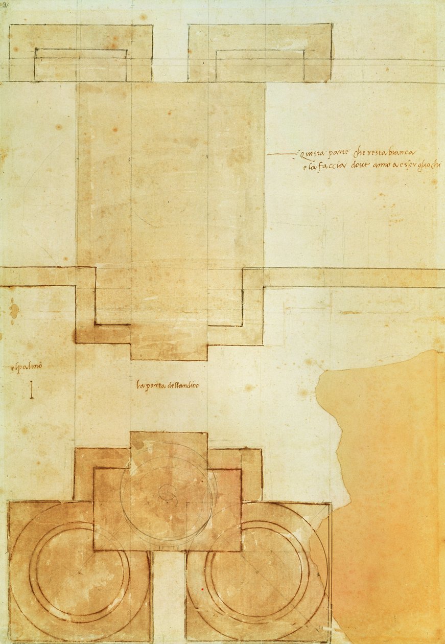 Plan over trommelen til kuppelen til Peterskirken av Michelangelo Buonarroti