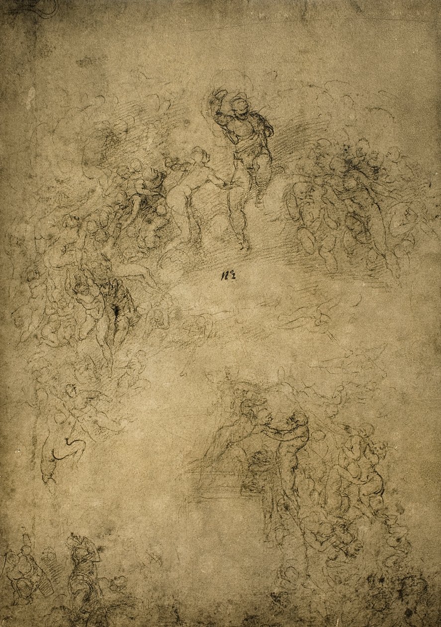 Forberedende skisse til den siste dommen i Det sixtinske kapell; tegning av Michelangelo. Casa Buonarroti, Firenze av Michelangelo Buonarroti