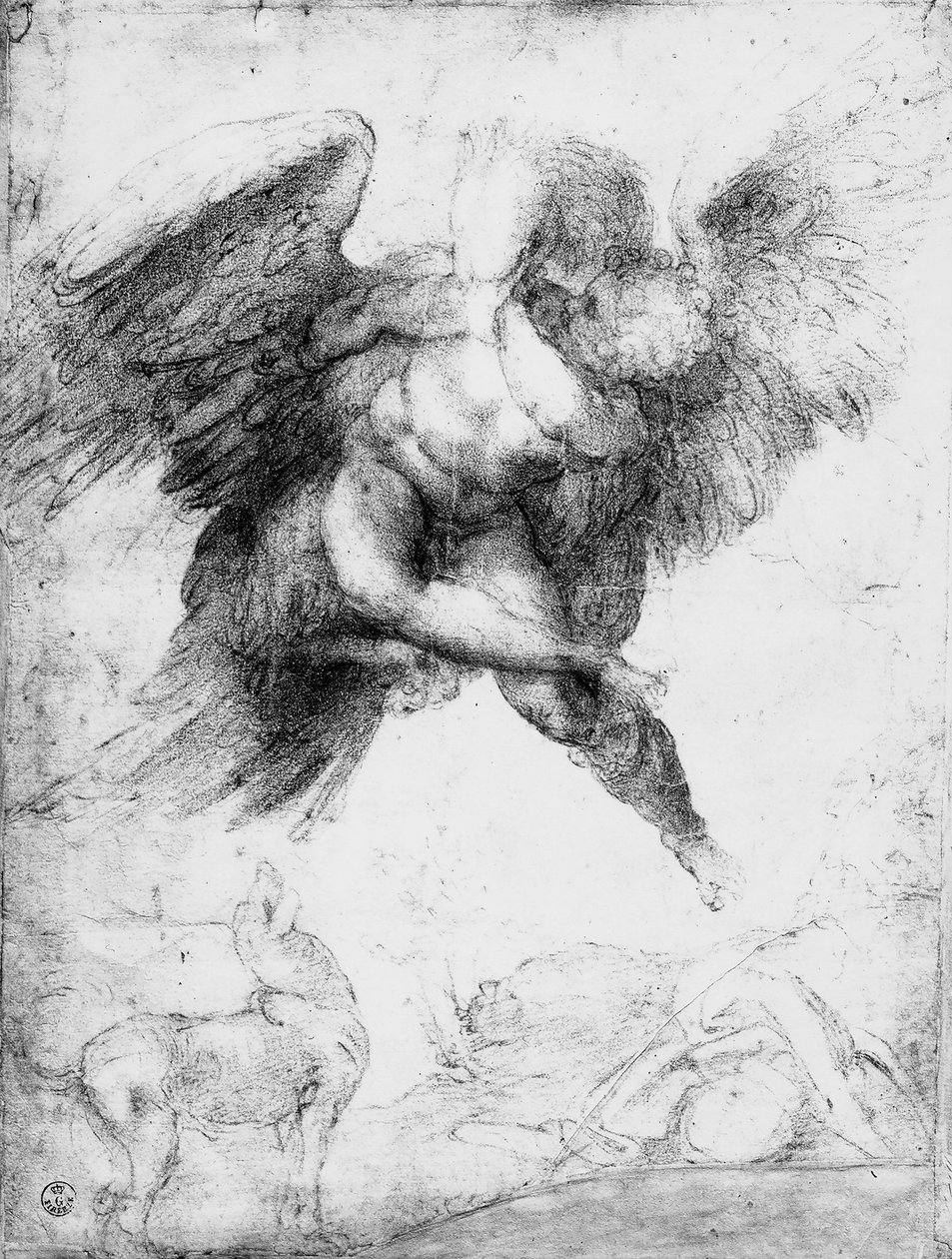 Voldtekt av Ganymedes (rødt kritt på papir) av Michelangelo Buonarroti