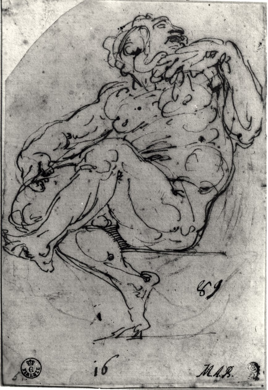Sittende mann naken av Michelangelo Buonarroti