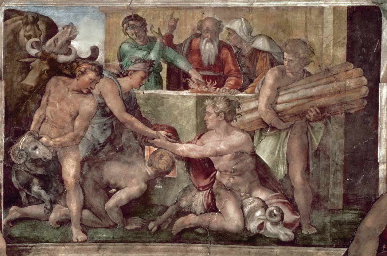 Det sixtinske kapells tak (1508-12): The Sacrifice of Noah (forhåndsrestaurering) (se også 57568 og 167695) av Michelangelo Buonarroti