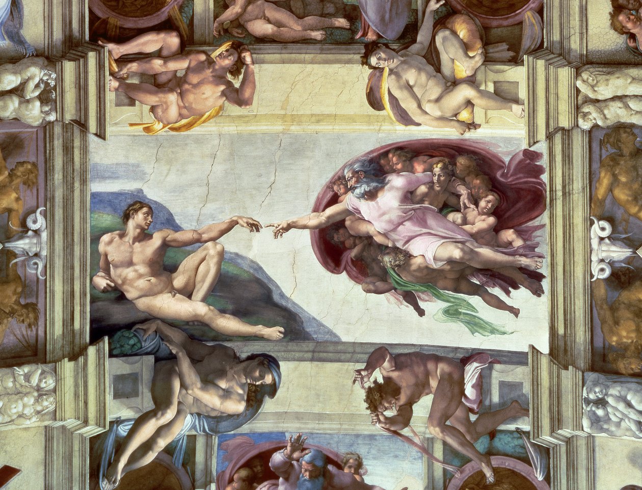 Det sixtinske kapells tak: Adams skapelse, 1510 av Michelangelo Buonarroti