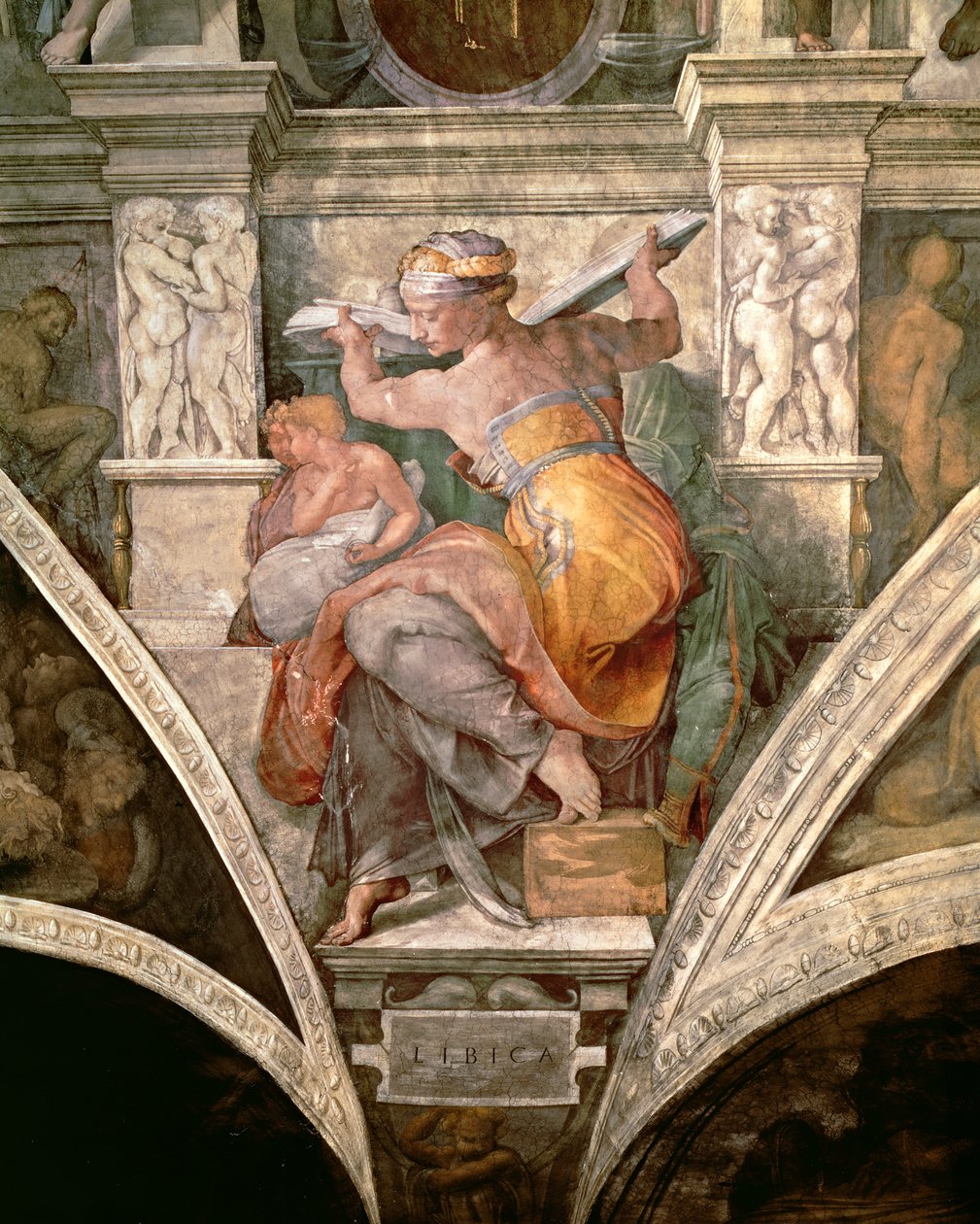 Det sixtinske kapells tak: Libysk Sibyl, ca. 1508-10 av Michelangelo Buonarroti