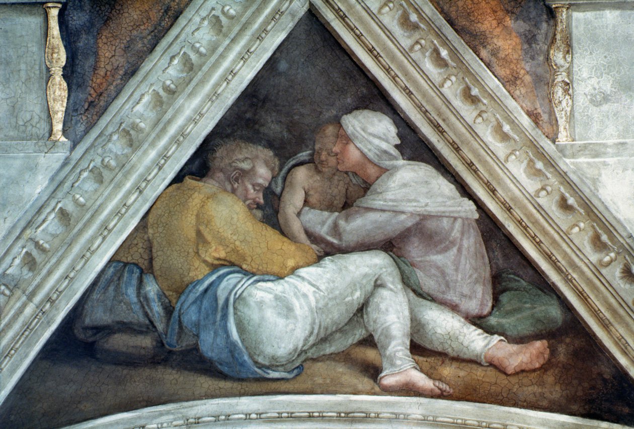 Det sixtinske kapells tak: Kristi forfedre (forhåndsrestaurering) av Michelangelo Buonarroti