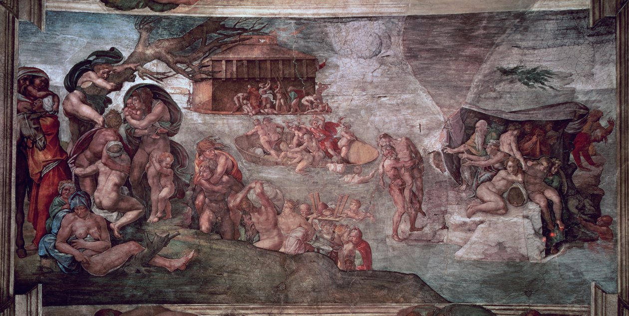 Det sixtinske kapell Ceiling: The Flood, 1508-12 (forhåndsrestaurering) av Michelangelo Buonarroti