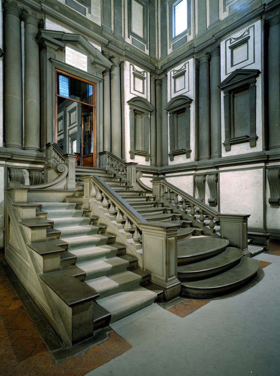 Trapp i inngangspartiet til Laurentian Library, fullført av Bartolomeo Ammannati (1511-92) 1559 av Michelangelo Buonarroti