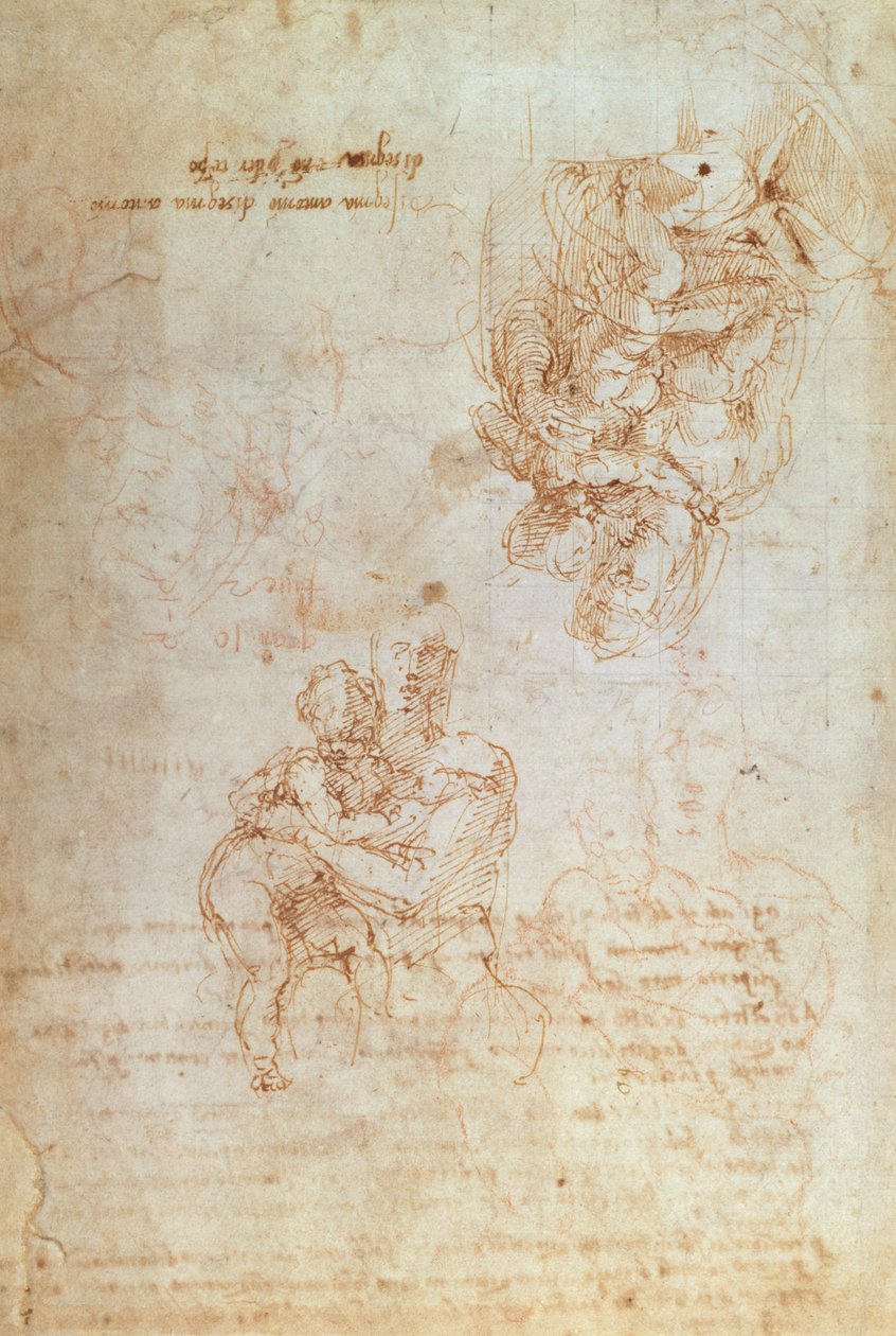 Studier av Madonna og barn (blekk på papir) av Michelangelo Buonarroti