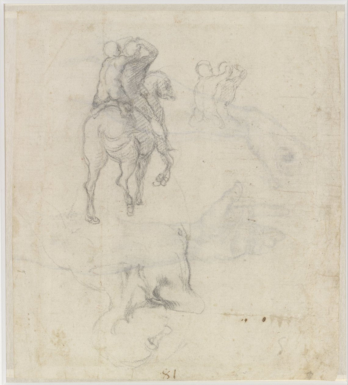 Studier av en hest med to nakenryttere og en mannlig torso av Michelangelo Buonarroti
