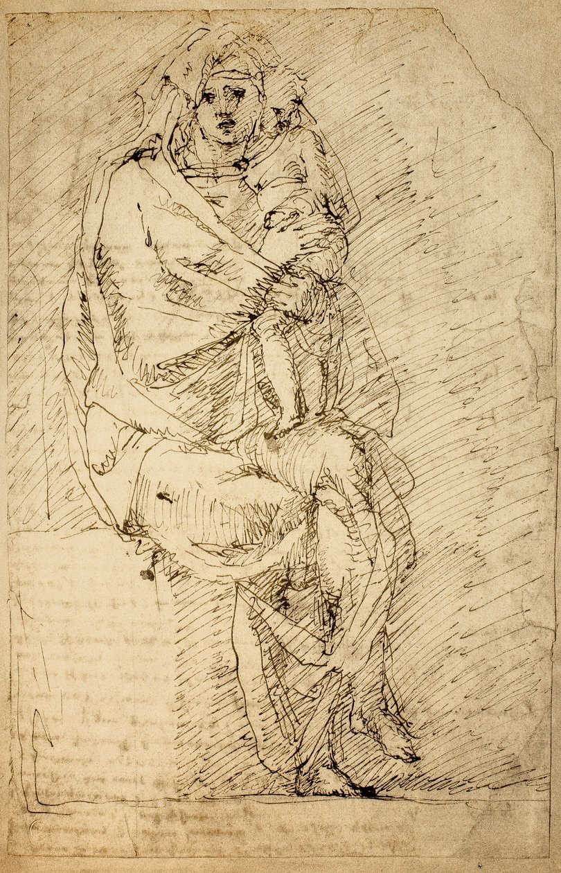 Studie for en Madonna og et barn; tegning av Michelangelo. Casa Buonarroti, Firenze av Michelangelo Buonarroti