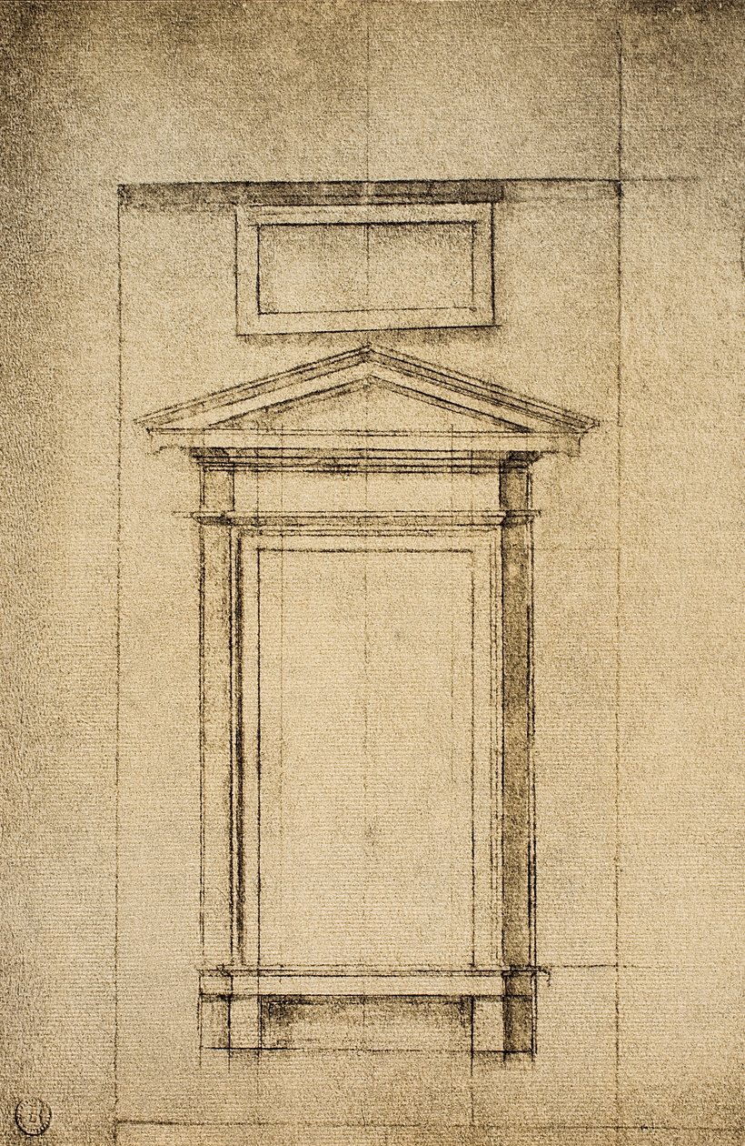 Studer for et vindu i vestiboloen til Laurentian Library; tegning av Michelangelo. Casa Buonarroti, Firenze av Michelangelo Buonarroti