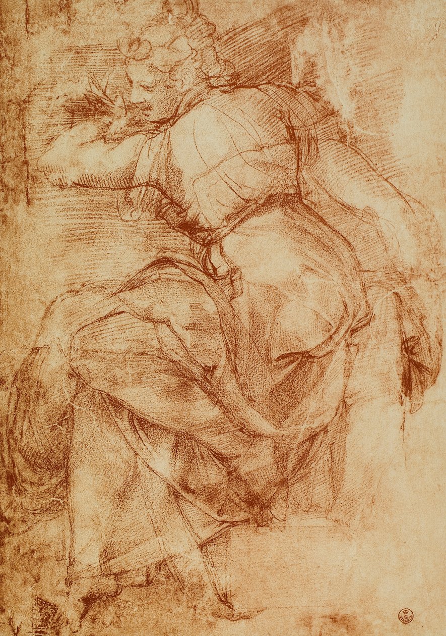 Studie for den libyske sibylla på hvelvet til Det sixtinske kapell, Michelangelo. Kabinett for tegninger og trykk, Uffizi, Firenze av Michelangelo Buonarroti