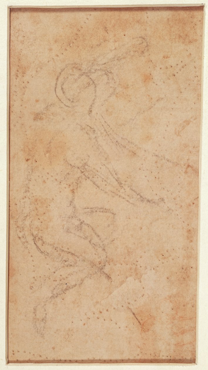 Studie av en figur med støtemerker (svart kritt på papir) (verso) av Michelangelo Buonarroti