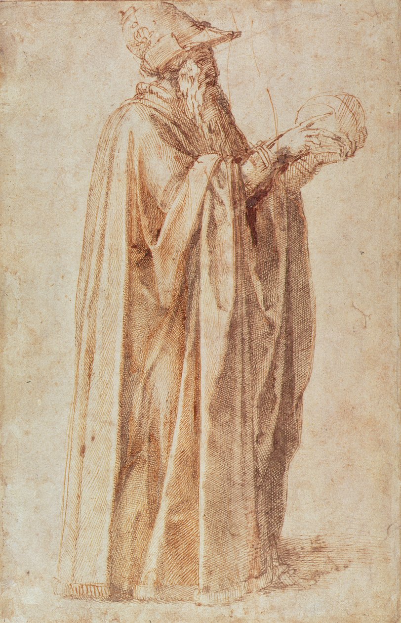 Studie av en mann (blekk på papir) av Michelangelo Buonarroti