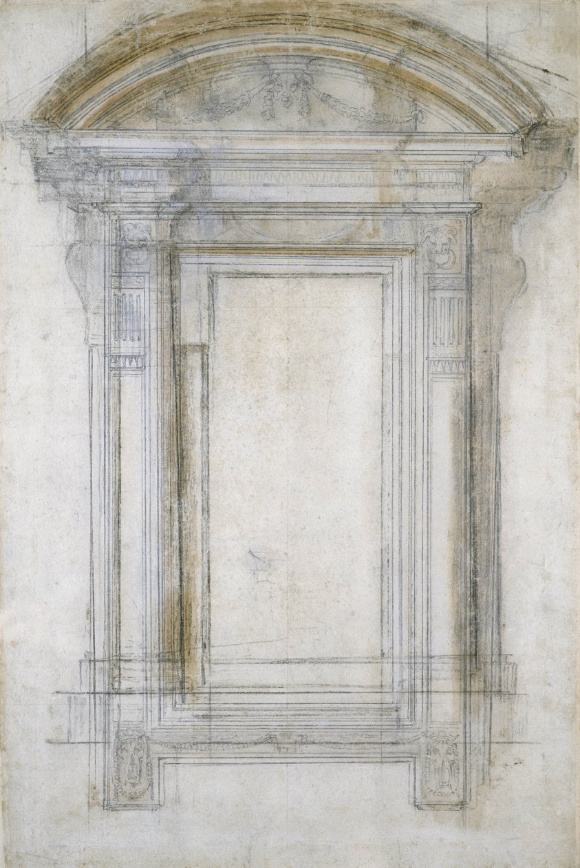 Studie av et vindu med en halvsirkulær gavl, ca. 1546 (svart kritt og vask på papir) av Michelangelo Buonarroti